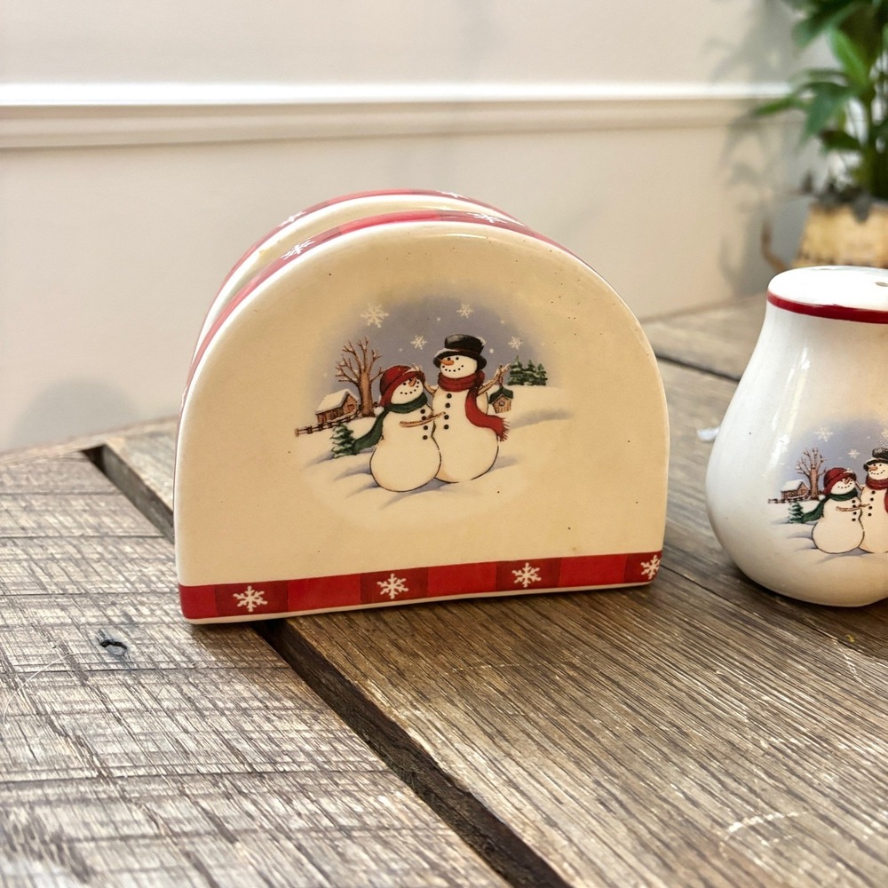 Royal Seasons 4 Piece Set Snowmen Snowflakes Salt Pepper Pitcher Napkin‎ Holder - Picture 2 of 9